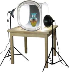 Glass photography, EZcube EZ cube, light tent, light box, daylight lighting, trumpet top bulbs